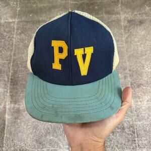 Men's Vintage 70's PV Powder Navy Blue Mesh Trucker Baseball Snapback Hat Cap
